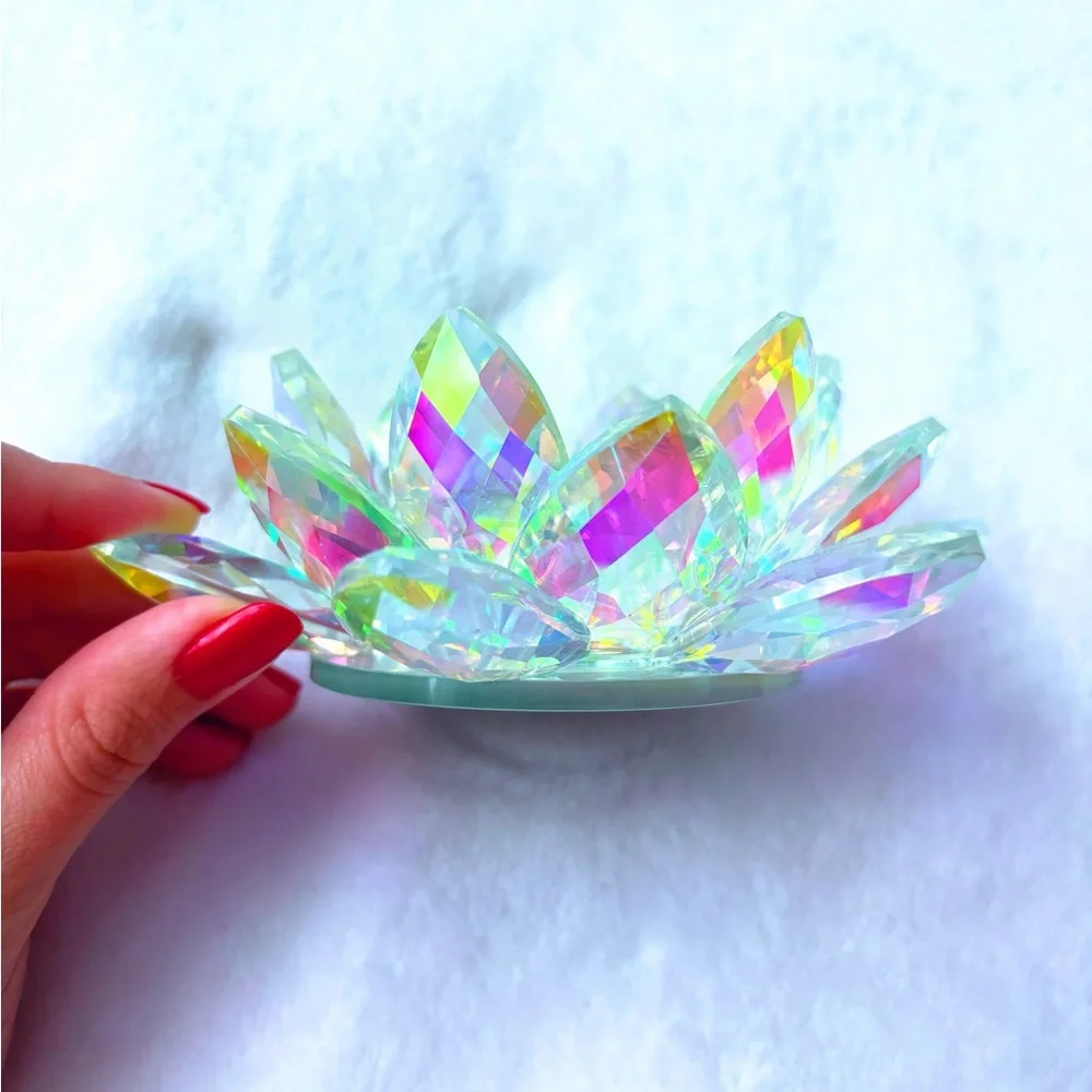 ✨CRYSTAL LOTUS FLOWER CANDLE HOLDER IRIDESCENT LOTUS FLOWER TEA LIGHT HOLDER✨